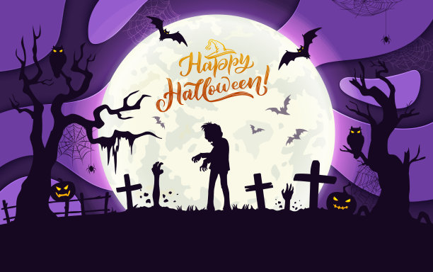 万圣节剪纸夜墓地风景图片下载