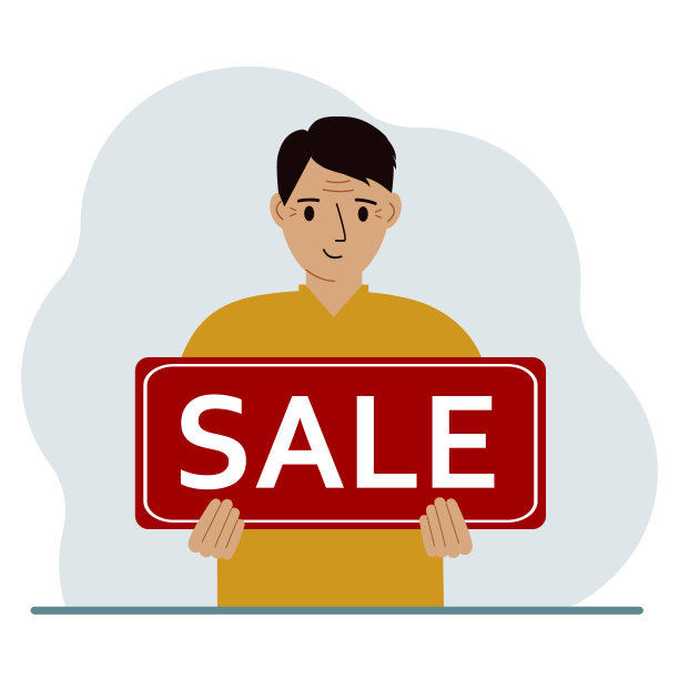 一个男人手里拿着一个大牌子，上面写着SALE。图片下载