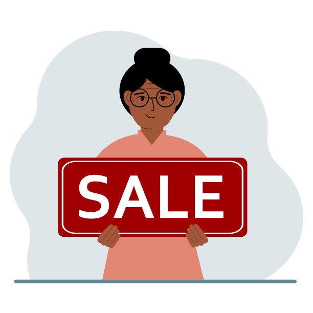 一位妇女手里拿着一个大牌子，上面写着SALE。图片下载