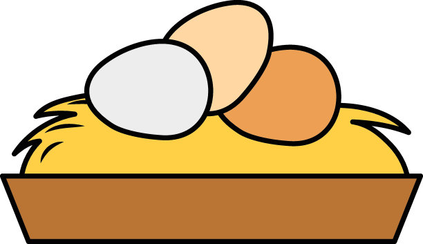 巢概念上的新鲜鸡蛋的分类，鸡蛋收集矢量颜色图标设计，家禽养殖符号，肉或蛋生产标志，蛋白质和农家院设备库存插图图片下载