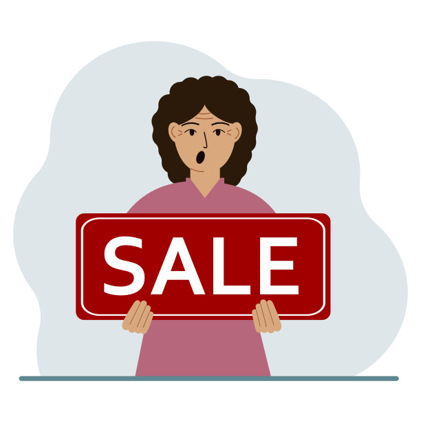 一位妇女手里拿着一个大牌子，上面写着SALE。图片下载