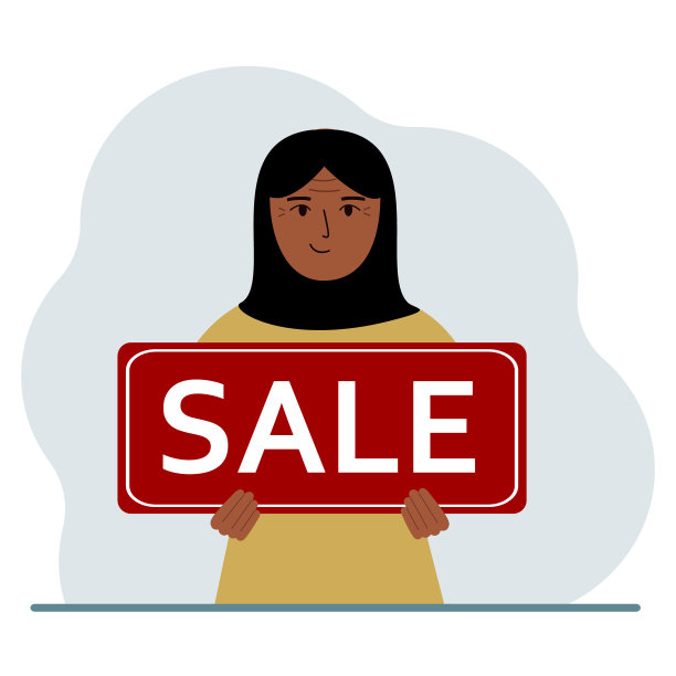 一位妇女手里拿着一个大牌子，上面写着SALE。图片下载