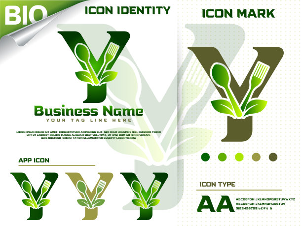 字母Y与勺子和叉子标志模板图片下载