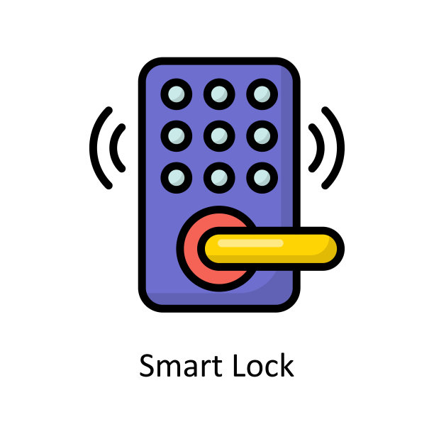 智能锁矢量填充轮廓图标设计插图。清洁标志在白色背景EPS 10文件图片下载