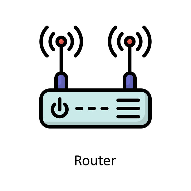 路由器矢量填充轮廓图标设计插图。清洁标志在白色背景EPS 10文件图片下载