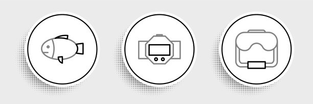 设置线潜水面具鱼和手表图标图片下载