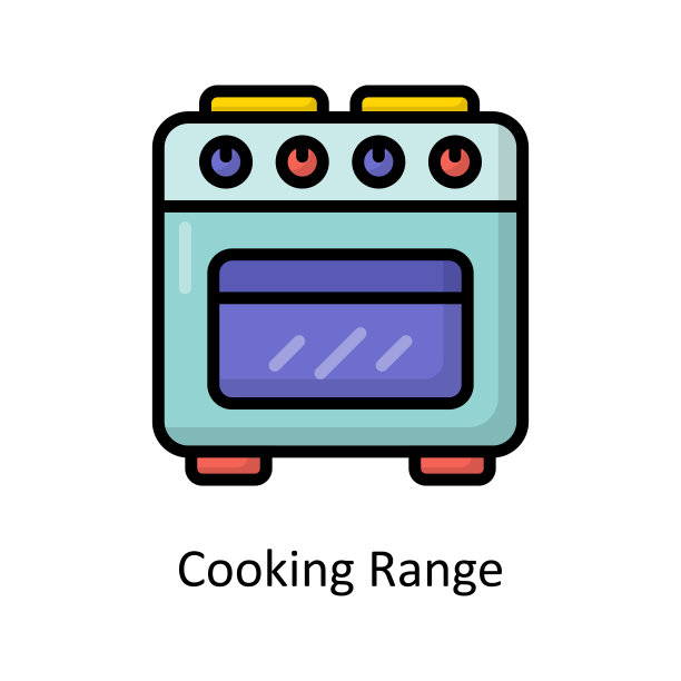 烹饪范围矢量填充轮廓图标设计插图。清洁标志在白色背景EPS 10文件图片下载