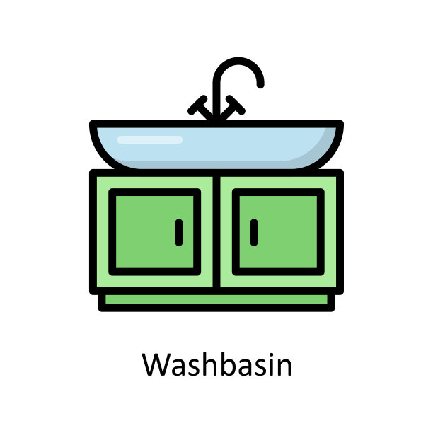 洗手盆矢量填充轮廓图标设计插图。清洁标志在白色背景EPS 10文件图片下载