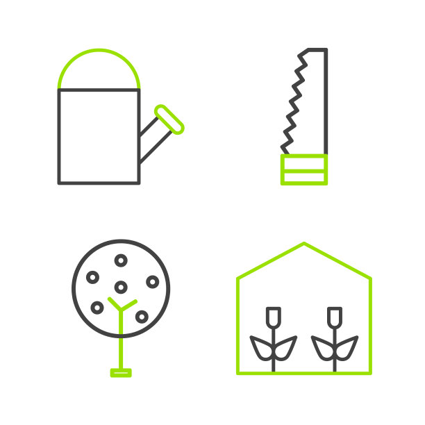 设置家庭温室线和种植树木花园图片下载