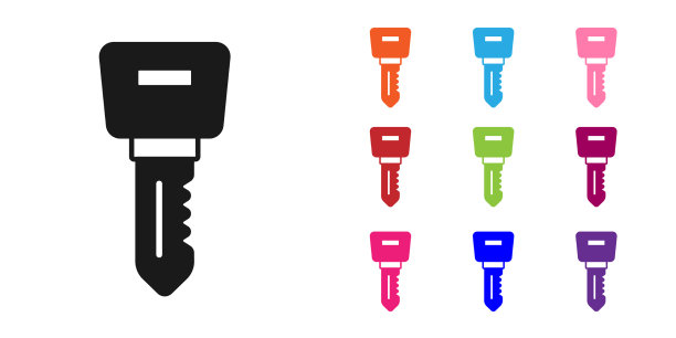 黑色酒店门锁钥匙图标隔离在白色上图片下载