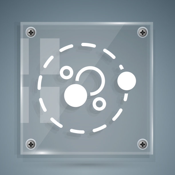 白色原子图标孤立在灰色背景上图片下载