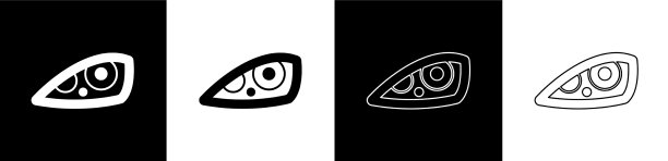 设置汽车大灯图标隔离在黑色和白色图片下载