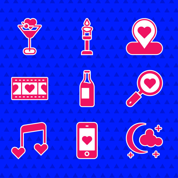 用心形月亮和星星设置酒瓶移动图片下载