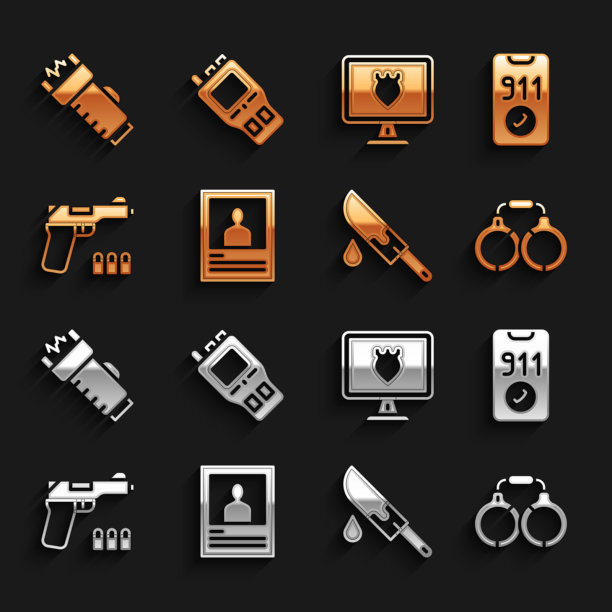 张贴通缉令，拨打911电话，手铐图片下载