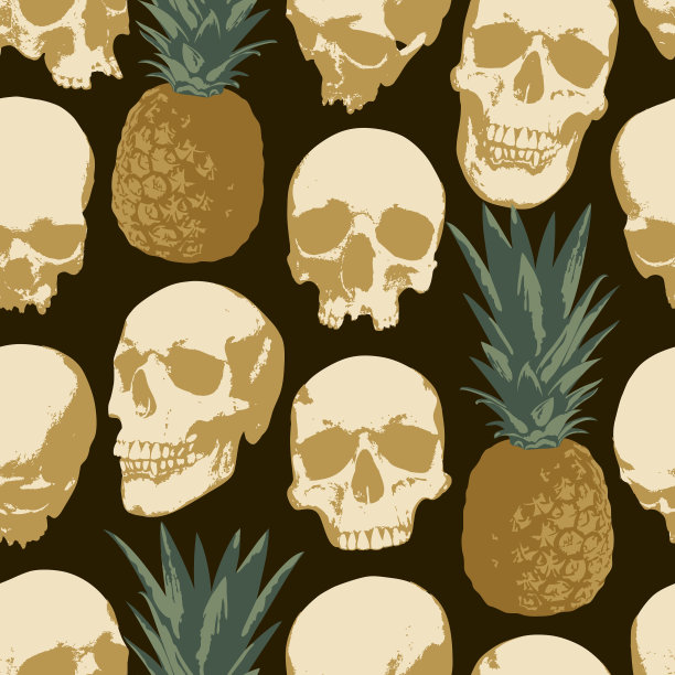 人头骨和菠萝的无缝图案图片下载