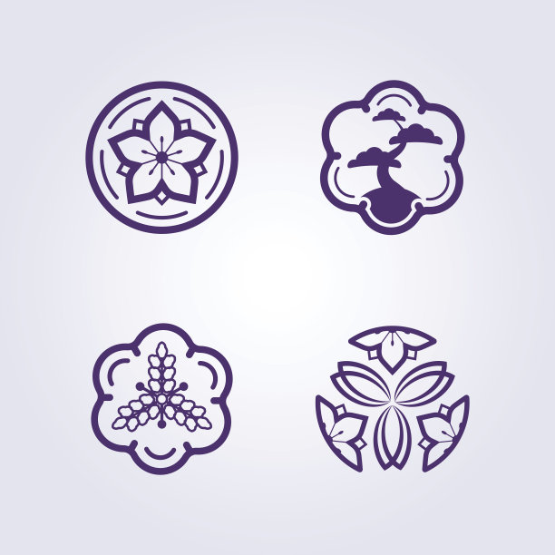 Kamon，日本家族符号标志邮票矢量插画设计图片下载