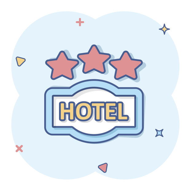酒店3星级标志的漫画风格。客栈卡通矢量插图在白色孤立的背景。旅舍客房信息喷溅效应经营理念。图片下载