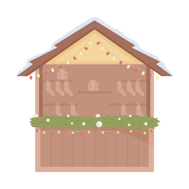 圣诞店陈列半平面彩色矢量对象图片下载