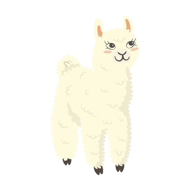 可爱的喇嘛站着抬头，卡通矢量插画。白色的小美洲驼在不同的姿势和情绪。收集贴纸图片下载