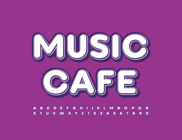 矢量亮旗音乐咖啡馆。创意字母和数字集图片下载