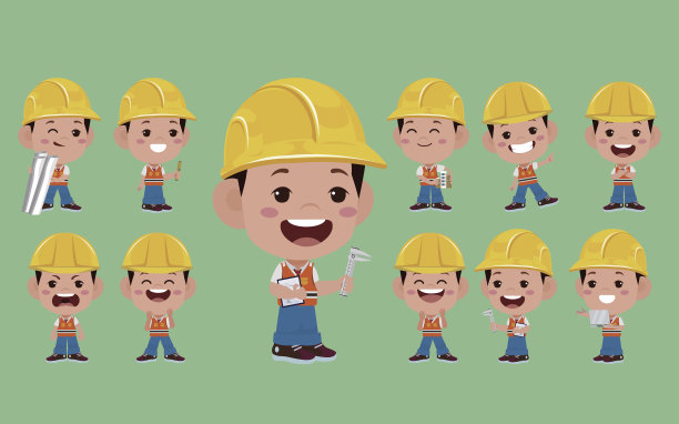 一组不同姿势的工程师图片下载