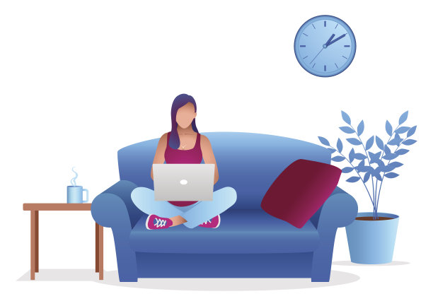 年轻女子坐在沙发上拿着笔记本电脑图片下载
