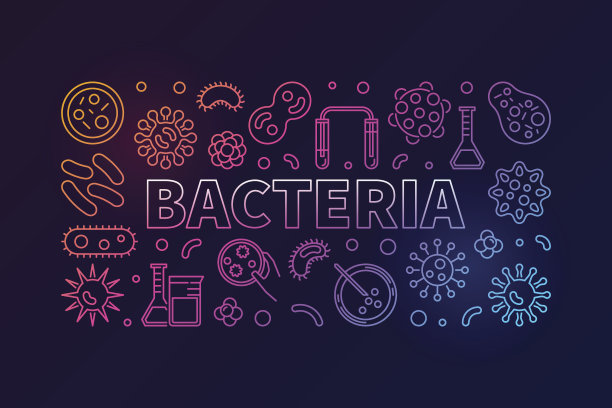 用病毒图标制作的细菌横向彩色插图图片下载