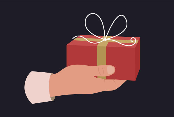手拿礼品盒带蝴蝶结。送一个红色礼品盒。平面矢量插图。图片下载