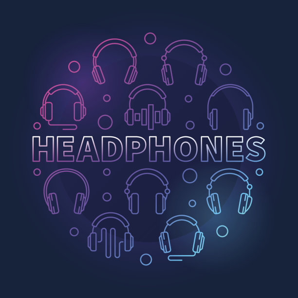 耳机圆形彩色矢量线性插图图片下载