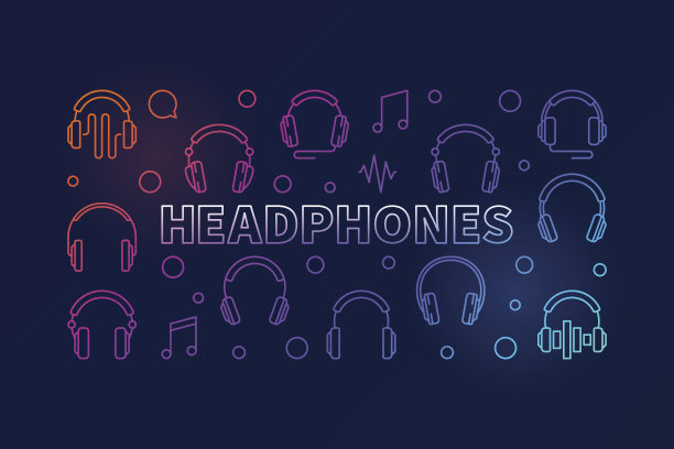 耳机矢量水平彩色插图或横幅图片下载