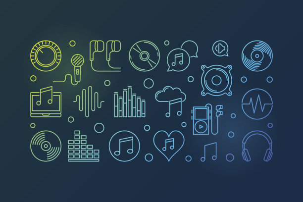 音乐矢量彩色轮廓横向插图图片下载