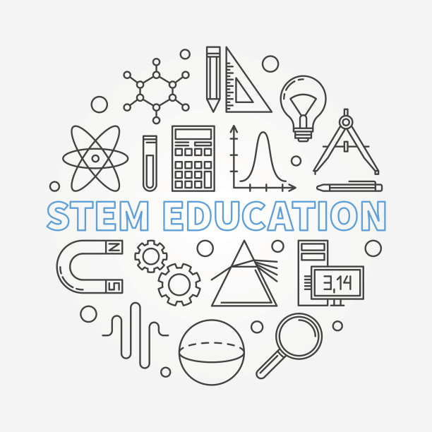 STEM教育矢量圆插图在细线风格图片下载