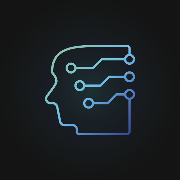 头部与大脑作为电路板蓝色矢量轮廓图标上的黑色背景图片下载