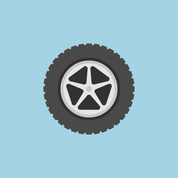 矢量平板汽车车轮与轮胎图标在蓝色背景图片下载