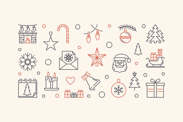 新年横向矢量轮廓插图或横幅图片下载