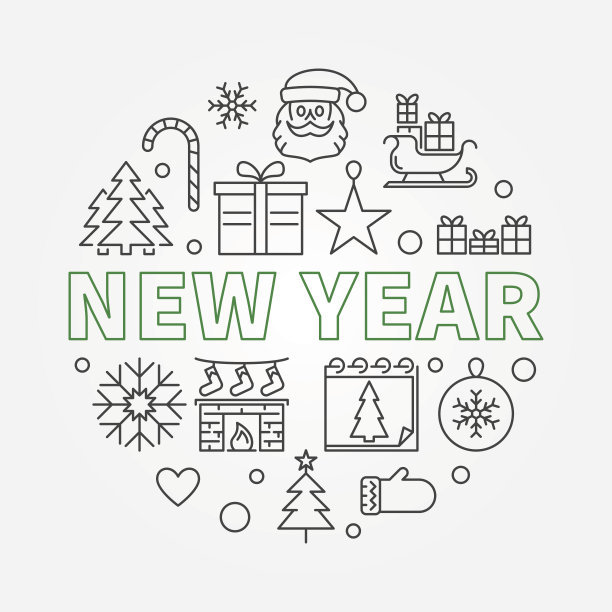 新年圆矢量概念插画在细线风格图片下载