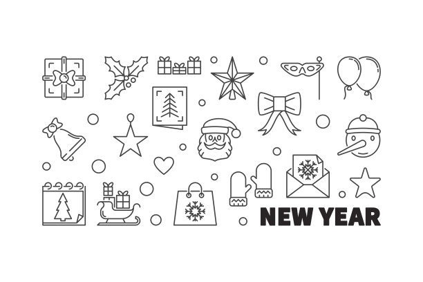 新年轮廓横插图-矢量横幅图片下载