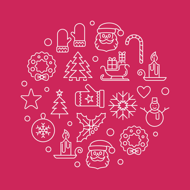 新年圆矢量线红色插图图片下载