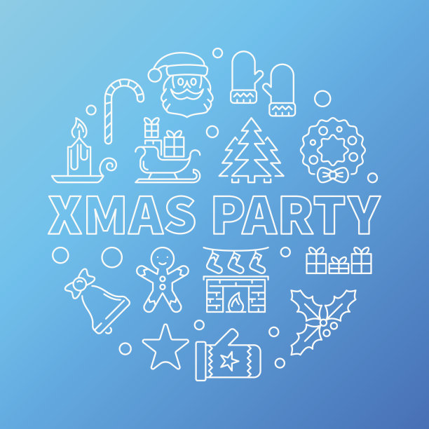 圣诞派对蓝色圆矢量轮廓插图图片下载