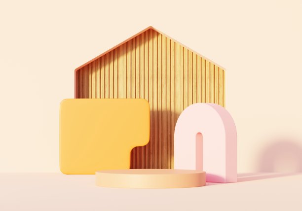 用于产品展示和广告的三维渲染抽象展示平台。简洁的场景背景设计。用于模拟的空基座。化妆用粉彩空舞台。图片下载