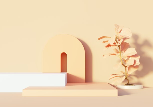 用于产品展示和广告的三维渲染抽象展示平台。简洁的场景背景设计。用于模拟的空基座。化妆用粉彩空舞台。图片下载