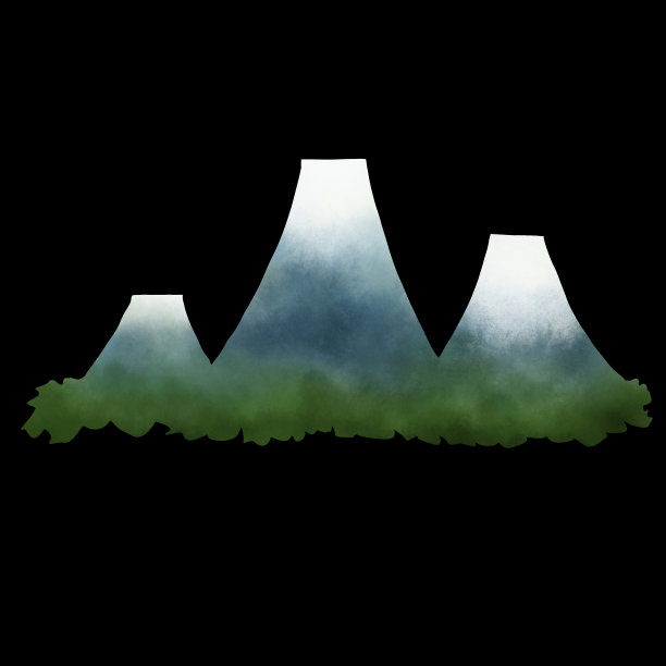 雪山和森林景观的水彩画在黑色的背景上隔离，剪裁路径作为设计元素。手绘元素。图片下载