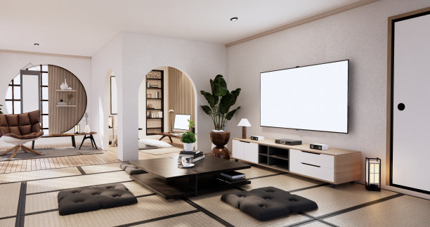 极简的瓦比萨比室内模拟设计，房间无印良品简约。3 d渲染。图片下载