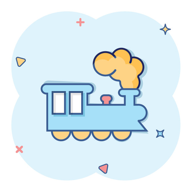 漫画风格的地铁图标。火车地铁卡通矢量插图在白色孤立的背景。铁路货物飞溅效应经营理念。图片下载