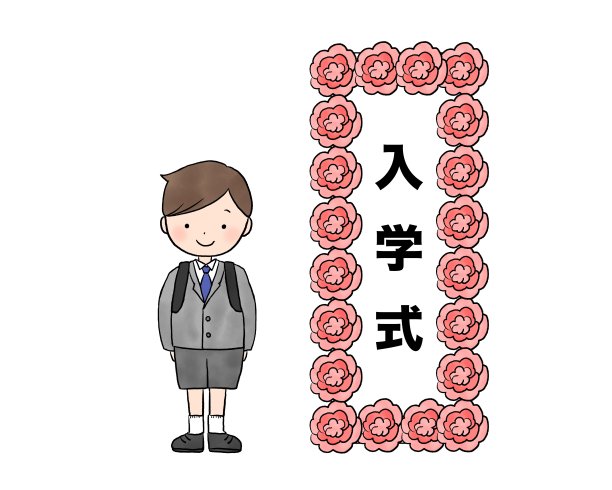 一名小学生拿着书包和招牌站在入学典礼前的插图材料图片下载