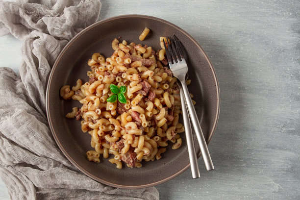 炖肉意大利面，海军意大利面，牛角，自制，没有人，图片下载