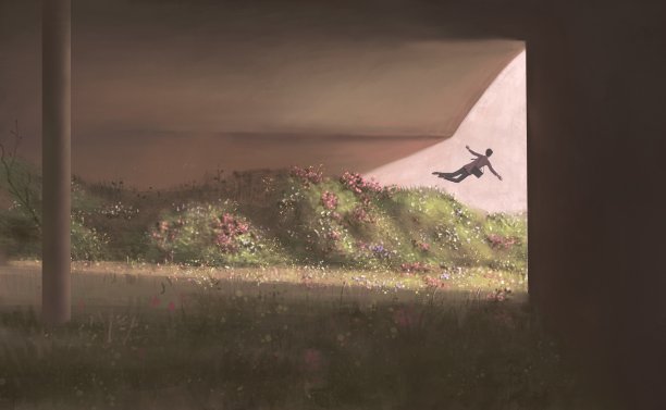 方法、成功、生意、自由、逃避、改变、目标、希望和选择的概念艺术。商人飞向光明。图片下载