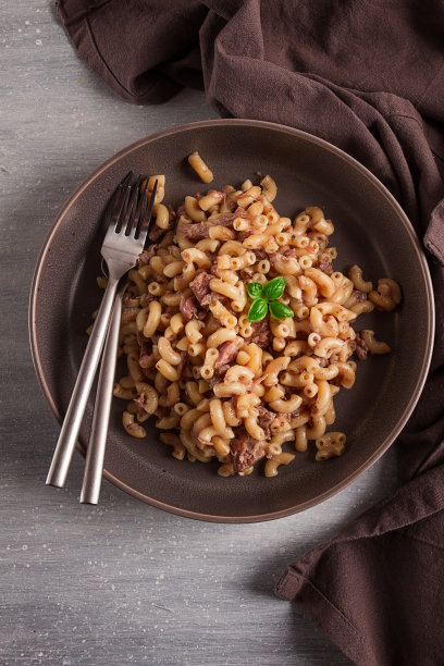 炖肉意大利面，海军意大利面，牛角，自制，没有人，图片下载