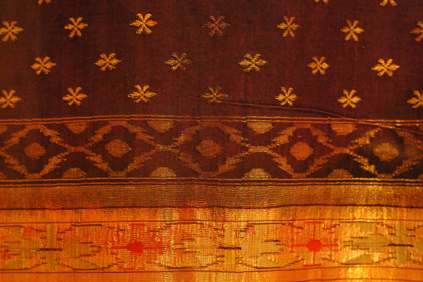 手工制作的印度纱丽/有金色细节的纱丽，女性在节日，仪式和婚礼上穿，昂贵的纱丽以其金和银的扎里，织锦而闻名。令人难以置信的印度。图片下载