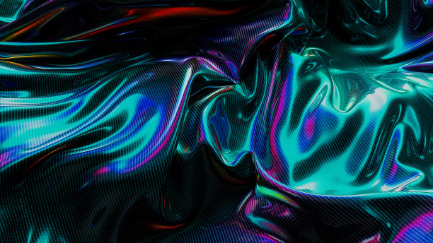 深色霓虹彩色布片吹织物背景3d渲染图片下载